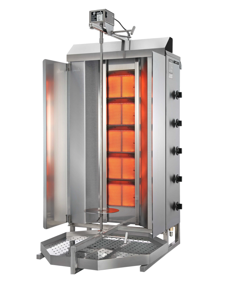 Potis MU GD5 120 kg Natural Gas Vertical Broiler / Shawarma Machine with 5 Burners | Trento – 47,500 BTU