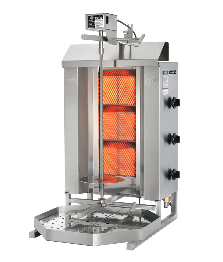 Potis GD3 40 Kg Natural Gas Doner Kebab Machine / Vertical Broiler with 3 Burners | Trento - 28,500 BTU