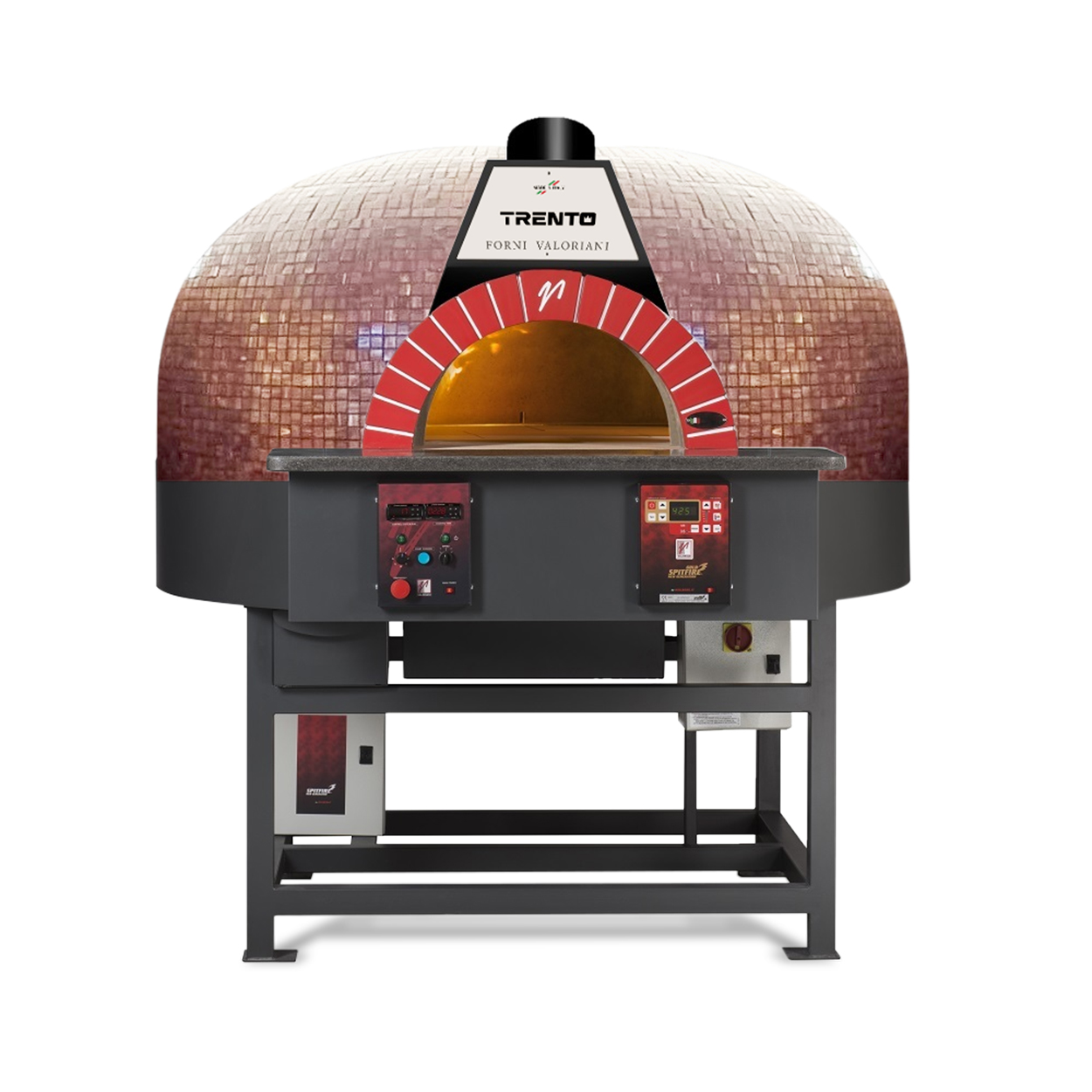 Trento Valoriani Rotativo 120 Gas and Wood Fired Pizza Oven with Rotating Deck, Red Iridium Mosaic – 100,000 BTU