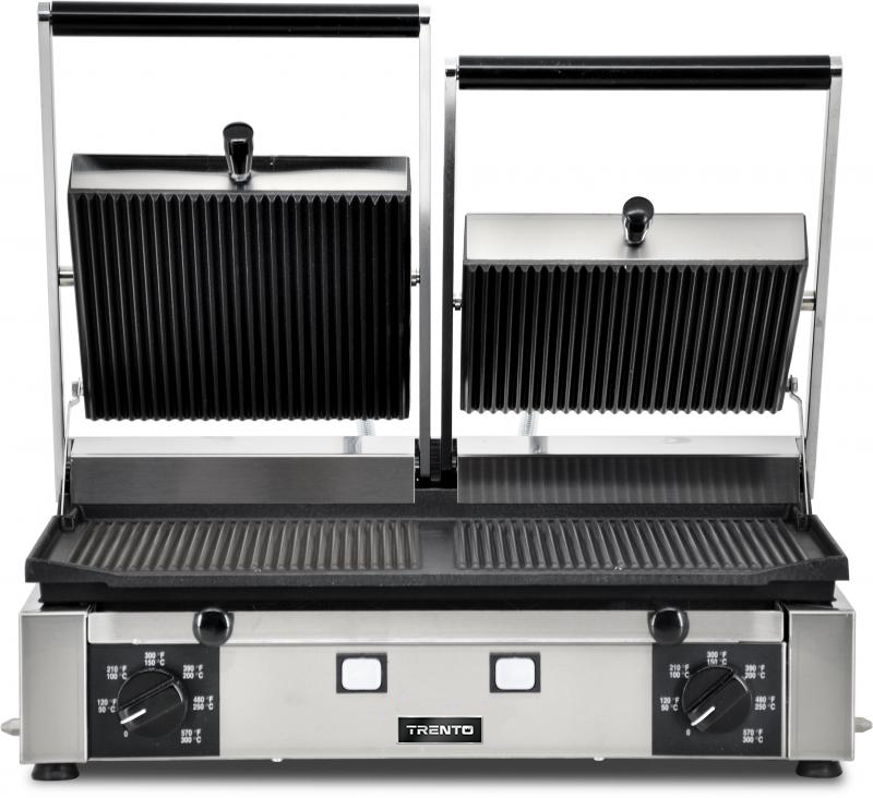 Elite Series 10″ x 19″ Double Panini Grill with Grooved Top and Bottom Grill Surface